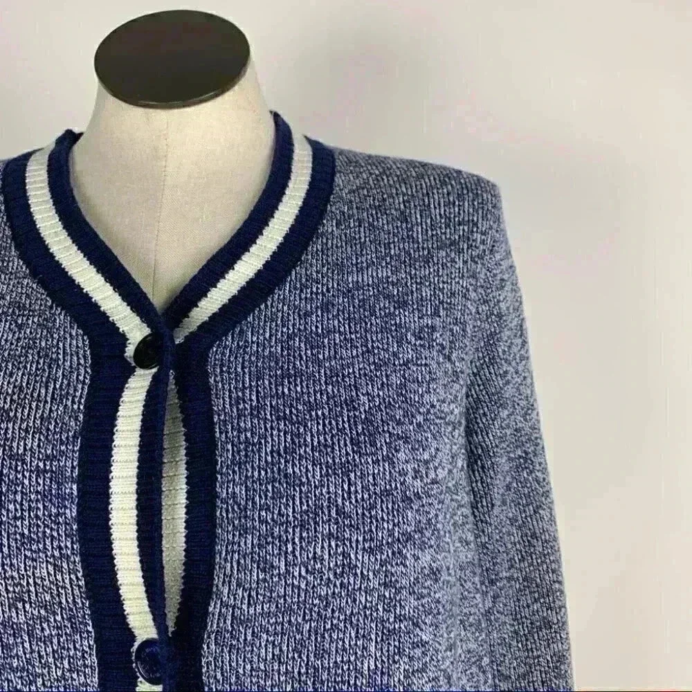 C Wonder Womens sweater size 1X blue white button down grandpa cardigan